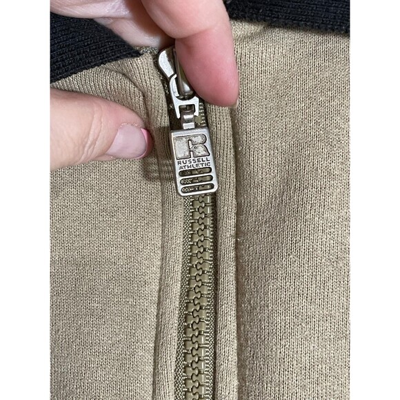 Vintage Russell Athletic USA Made Quarter Zip Sweatshirt XL Tan Black 90s Y2K - Picture 6 of 12